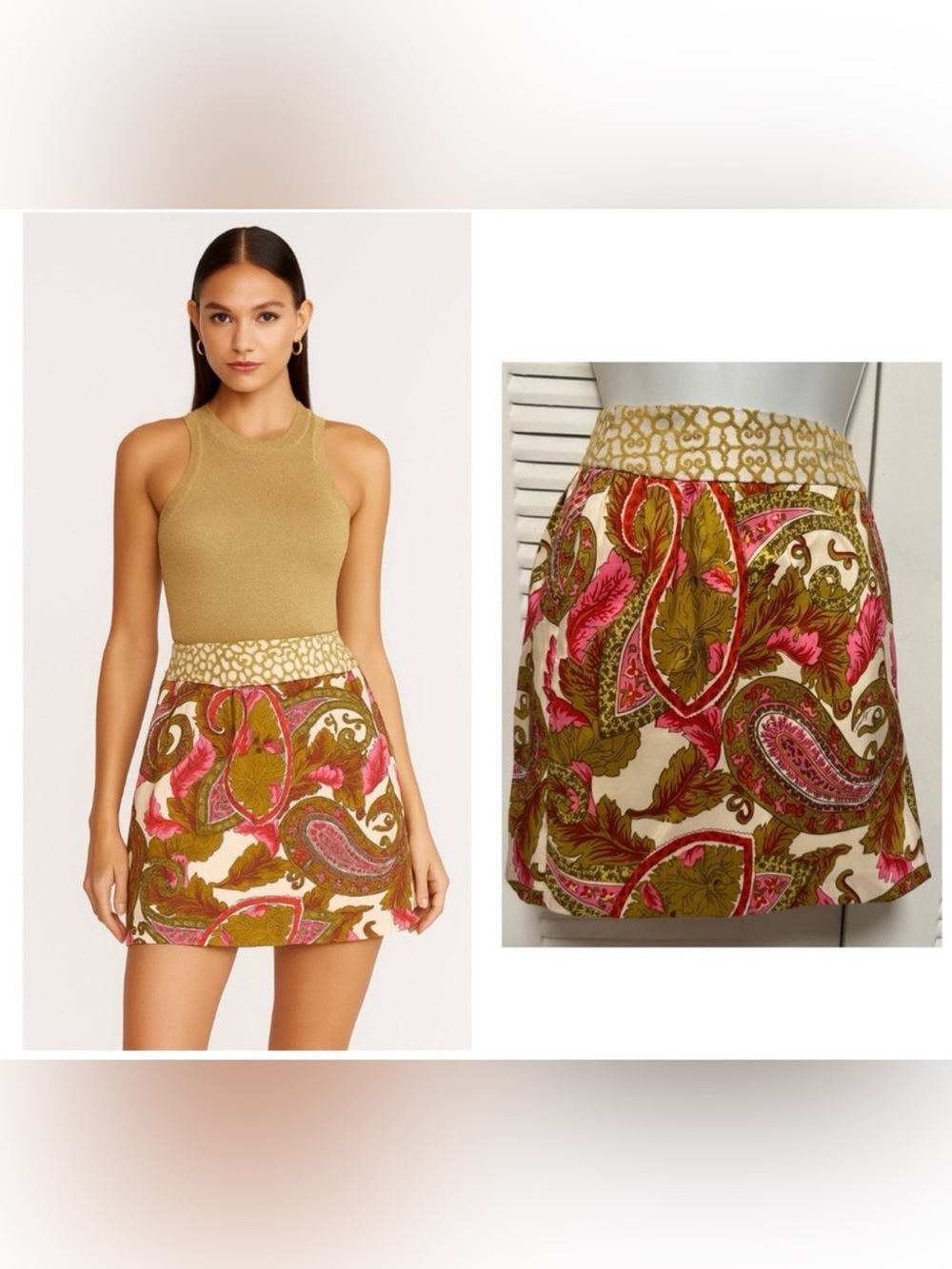 NEW Vintage Milly New York Silk Paisley Print Skirt Size 6